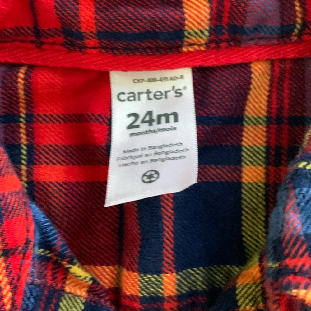 Carter's Red and Blue Plaid Button Down Shirt Boys 24 Months - Picture 2 of 7